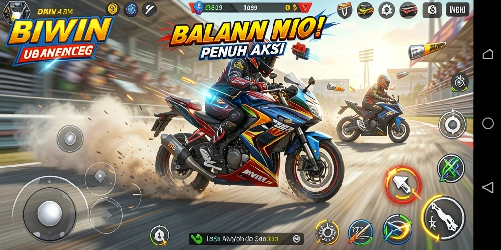 Gameplay menegangkan dari balapan motor di BIWIN dengan trek yang menantang.