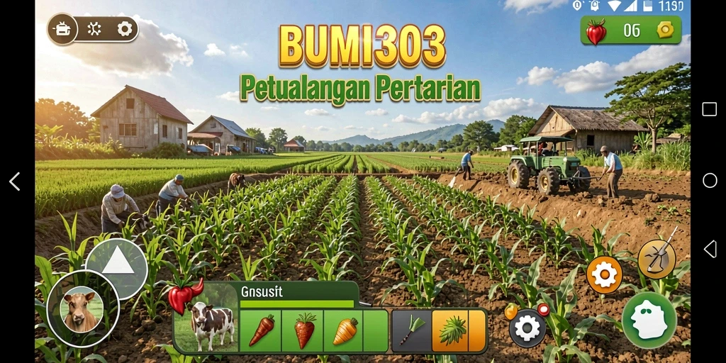 Tampilan menarik dari gameplay pertanian di BUMI303.