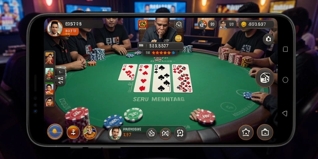 Tampilan gameplay poker yang seru dan kompetitif di EOS77.