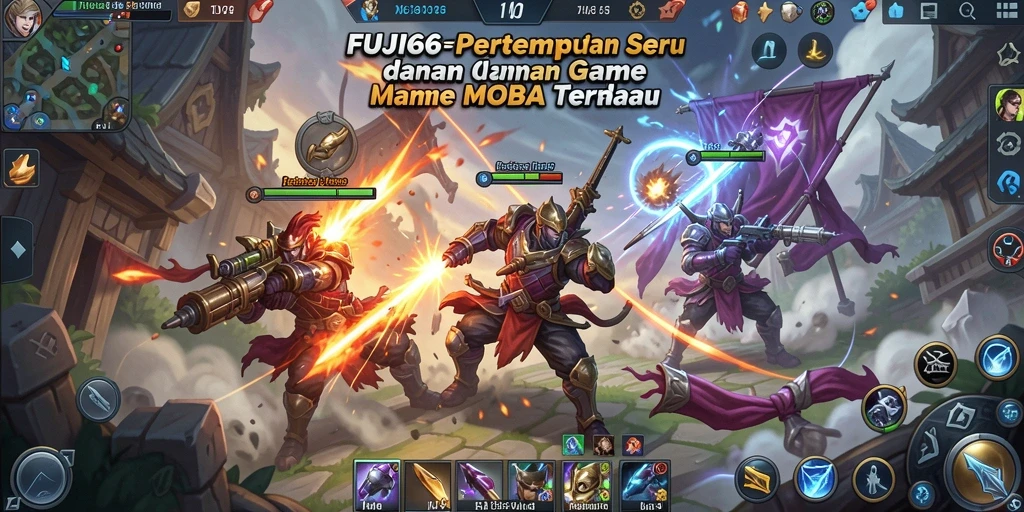 Tampilan gameplay seru dalam FUJI66 di arena pertarungan MOBA.