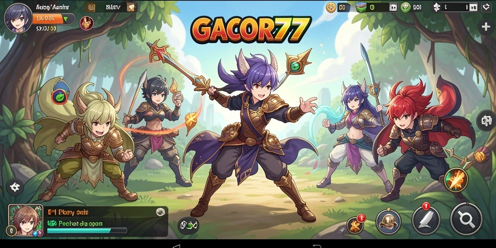 Tangkapan layar gameplay GACOR77 menampilkan pertarungan karakter anime.