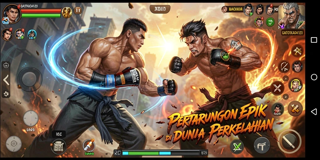 Screenshot GATOTKACA123 menampilkan momen pertarungan yang dramatis.
