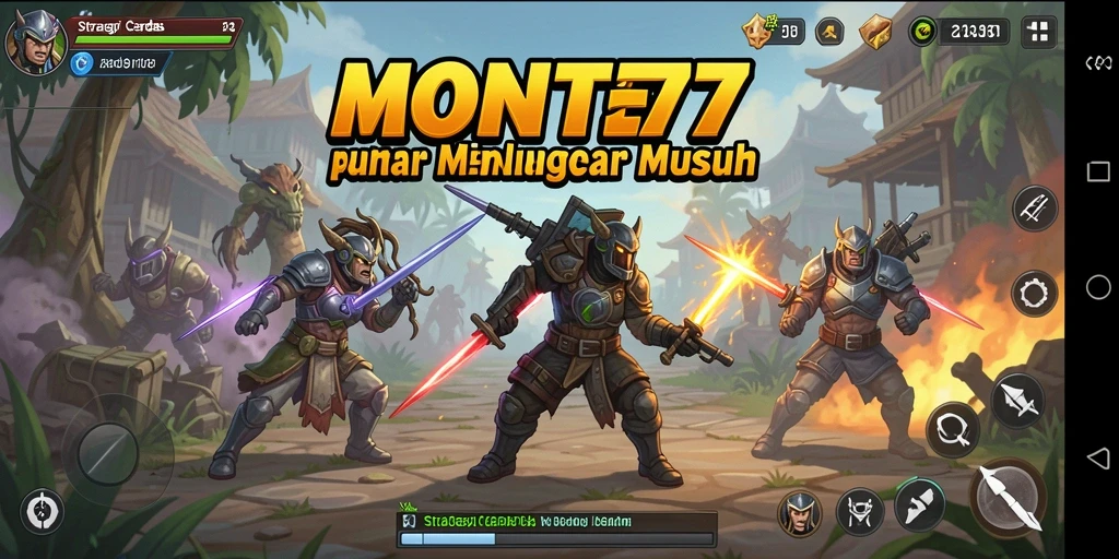 Screenshot dari gameplay MONTE77 yang menampilkan pertempuran strategi.