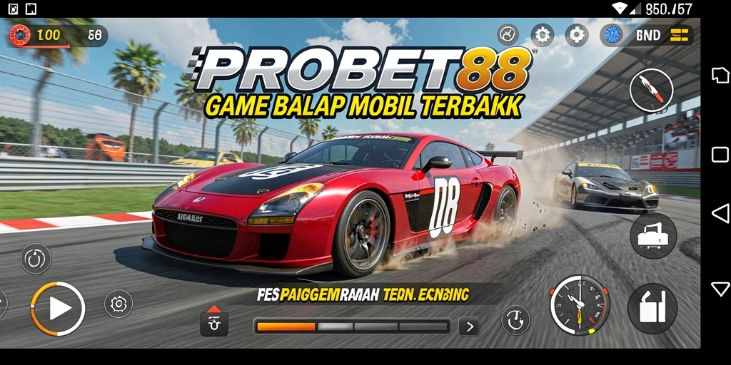 Screenshot gameplay PROBET88 menampilkan balapan mendebarkan di lintasan malam.