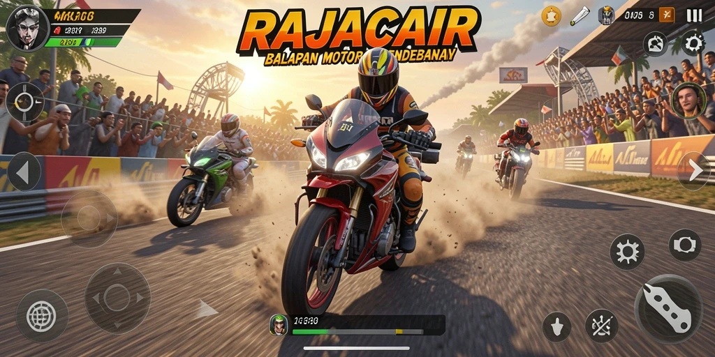 Gameplay mendebarkan motor balap di RAJACAIR.