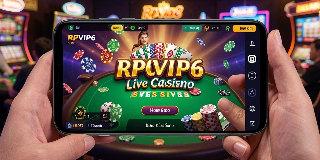 Screenshot utama RPVIP6 menampilkan dealer langsung dalam permainan kasino.